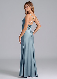 Azazie Seema Bridesmaid Dresses Dusty Blue Mermaid Corset Stretch Satin Dress image6