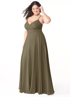 Azazie Avelina Robes de demoiselle d'honneur Robe Trapèze en Mousseline de soie Col V plissé Vert Saule image8