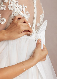 Azazie Elodie Robe Demoiselle D'honneur Fillette Robe Princesse en Dentelle Ivoire Rose Anglais image9