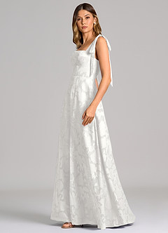Azazie Debra Bridesmaid Dresses White A-Line with Pockets Floral Burnout Dress image3