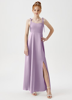 Azazie Rosey Junior Robe Trapèze en Satin extensible Encolure en Forme de Cœur Frostiges Flieder image5