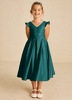 Azazie Francine Flower Girl Dresses Peacock A-Line Bow Matte Satin Dress image2