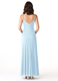 Azazie Evalin Vestidos de damas de honor Vestido de Azul Cielo de Malla de Corte en A con Cuello en V Plisado image2