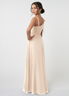 Azazie Aidy Junior A-Linie Schleifen Chiffon Kleid Alabaster Weiß image4