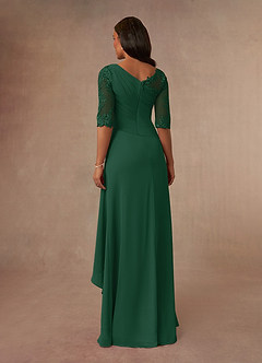 Azazie Dionysus Mother of the Bride Dresses Dark Green A-Line Boatneck Lace Chiffon Dress image3
