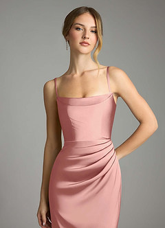 Azazie Leonis Bridesmaid Dresses Rosette Mermaid Pleated Stretch Satin Convertible Dress image3