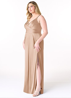 Azazie Aqua Bridesmaid Dresses English Rose A-Line V-Neck Pleated Stretch Satin Dress image17
