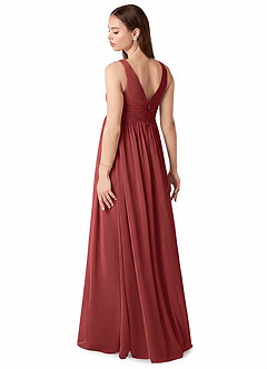 Azazie Yetta Maternity Bridesmaid Dresses A-Line V-Neck Gathered Chiffon Floor-Length Dress image5