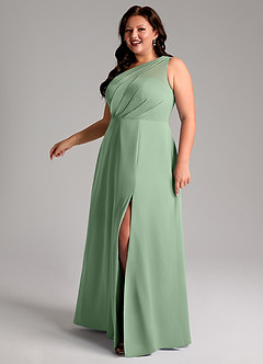Azazie Phaedra Bridesmaid Dresses Matcha A-Line One Shoulder Chiffon Dress image14