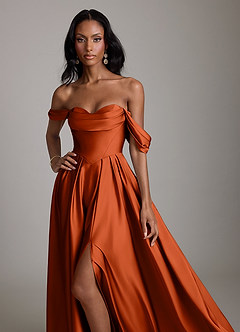 Azazie Loisa Abiti da Damigella Abito A-Line in Raso Elasticizzato a Spalla Scoperta Paprika image5