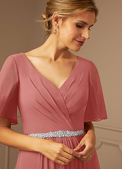 Azazie Tricia Mother of the Bride Dresses Antique Rose A-Line V-Neck Pleated Chiffon Dress image6