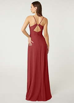 Azazie Minie Bridesmaid Dresses Rust A-Line Bow Chiffon Dress image2