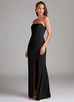 Azazie Leonis Vestidos de damas de honor Vestido de Negro de Malla de Corte Recto Convertible con Sin tirantes image3
