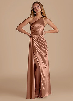 Azazie Mika Brautjungfernkleider Etui One-Shoulder Metallischer Satin Kleid Bronzer image3