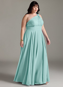 Azazie Charlize Bridesmaid Dresses Aqua A-Line One Shoulder Chiffon Dress image10