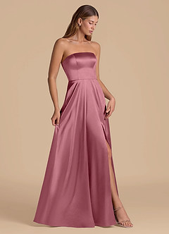 Azazie Wren 신부 들러리 드레스 A라인 스트랩리스 메탈릭 새틴 바닥 길이 드레스 image7