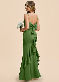 Azazie Lioren Junior Basil Sheath Bow Stretch Satin Dress image4