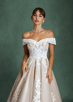 Azazie Becca Robes de mariée Robe Trapèze en Tulle Décolleté en cœur Diamant Nude image4
