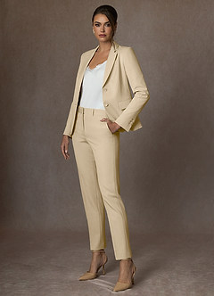 front Whitney Champagner Strukturierter Stretch-Hosenanzug in voller Länge