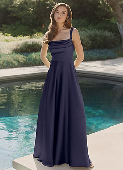 Azazie Shaude Bridesmaid Dresses Stormy A-Line Pleated Stretch Satin Dress image4