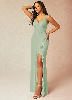 Azazie Camellia Bridesmaid Dresses Dusty Sage Sheath Lace Chiffon Dress image3