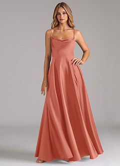 Azazie Elle Brautjungfernkleider A-Linie Plissee Stretch-Satin Kleid Lachsrosa image1