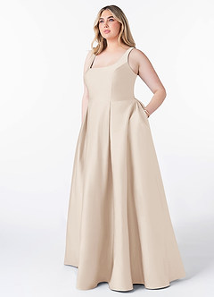 Azazie Neve Bridesmaid Dresses White Alabaster Ball-Gown with Pockets Stretch Satin Dress image7