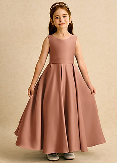 Azazie Mapel vestidos de niña de las flores Vestido de Bronceador de Satin Mate de Princesa con Plisado image6