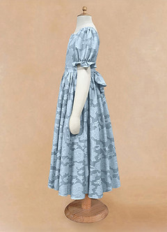 Azazie Joss Flower Girl Dresses Sky Blue A-Line with Sleeves Floral Burnout Dress image6