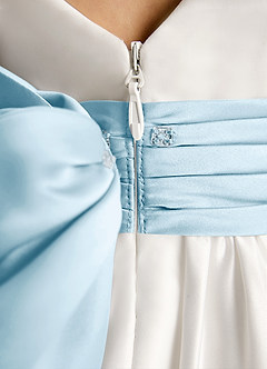 Azazie Sosie Robe Demoiselle D'honneur Fillette Robe Trapèze en Mat Satiné Plissée Ivoire Bleu Ciel image6