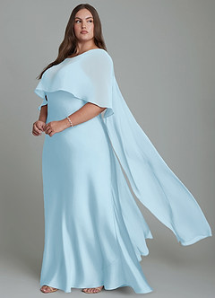 Azazie Stefania Vestidos de damas de honor Vestido Azul Cielo de Satén Elástico de Línea A image10