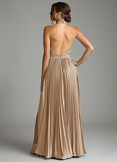 Azazie Zienna 신부 들러리 드레스 A라인 주름진 스트레치 새틴 바닥 길이 드레스 image2