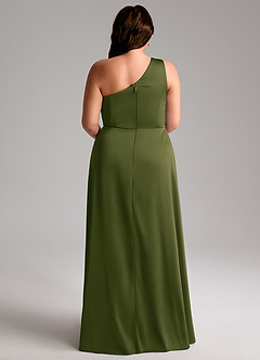 Azazie Brooke Brautjungfernkleider A-Linie One-Shoulder Stretch-Satin Kleid Helles Olivgrün image10