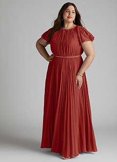 Azazie Kara Modest Bridesmaid Dresses A-Line Pleated Chiffon Floor-Length Dress image13