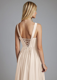 Azazie Delmie Bridesmaid Dresses White Alabaster A-Line Corset Stretch Satin Dress image3