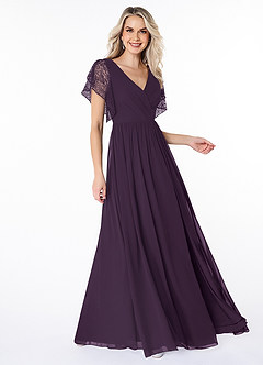 Azazie Zella Bridesmaid Dresses Plum A-Line Lace Chiffon Dress image3
