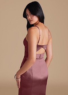 Azazie Shania Bridesmaid Dresses Vintage Mauve Sheath Pleated Metallic Satin Dress image4