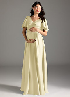 Azazie Verna Maternity Bridesmaid Dresses A-Line Ruched Stretch Satin Floor-Length Dress image3