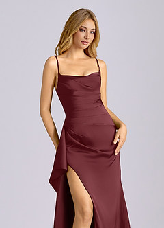 Azazie Sarai 신부 들러리 드레스 쉬스 코르셋 스트레치 새틴 바닥 길이 드레스 image4