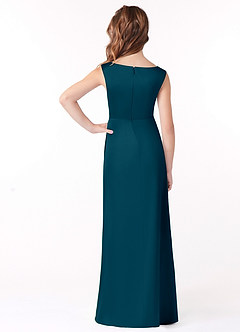 Azazie Sadia Junior Ink Blue A-Line Pleated Stretch Satin Dress image3