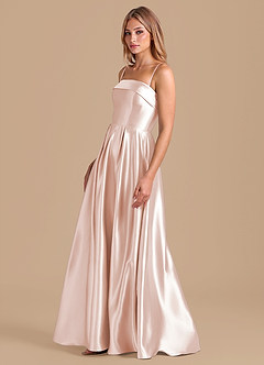 Azazie Lucienne Abiti da Damigella Abito A-Line in Raso Metallizzato Plissettato Oro Rosa image4