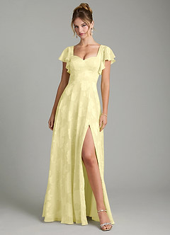 Azazie Bondi Bridesmaid Dresses Lemon Sorbet A-Line Ruched Floral Jacquard Burnout Dress image1