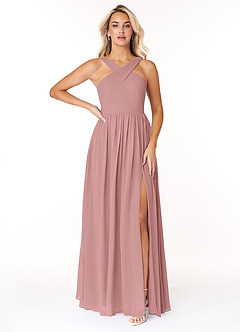 Azazie Elvira Bridesmaid Dresses Dusty Rose A-Line Pleated Chiffon Dress image1