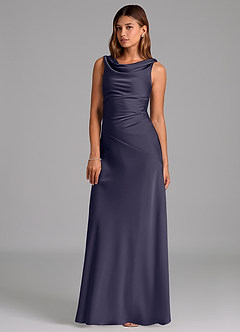 Azazie Nerine Bridesmaid Dresses Stormy A-Line Pleated Stretch Satin Dress image1
