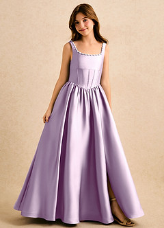 Azazie Enid Girls Formal Flower Girl Klänningar Klä A-Line i Stretch Satin Pärlbesatt image1