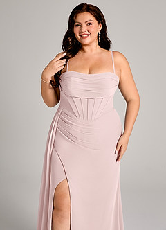 Azazie Amyra Jurken voor bruidsmeisjes Converteerbaar Jurk van Chiffon met Kolom Off the Shoulder Blozend Roze image10