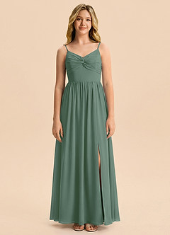 Azazie Zeya Junior Eucalyptus A-Line Chiffon Dress image6