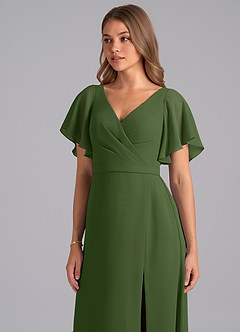 Azazie Ambrosia Brautjungfernkleider A-Linie Plissee Chiffon Kleid Olivgrün image7