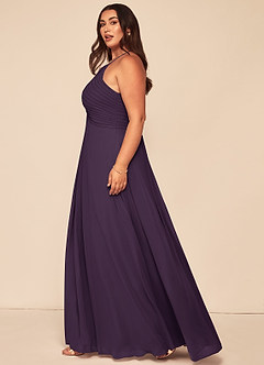 Azazie Ginger Bridesmaid Dresses Plum A-Line Halter Pleated Chiffon Dress image13