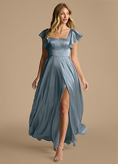 Azazie Bondi Bridesmaid Dresses Twilight A-Line Bow Metallic Satin Dress image6